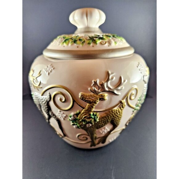Cheryl & Company Christmas Cookie Jar Gold Silver Reindeer Decor 9"H - Picture 1 of 6